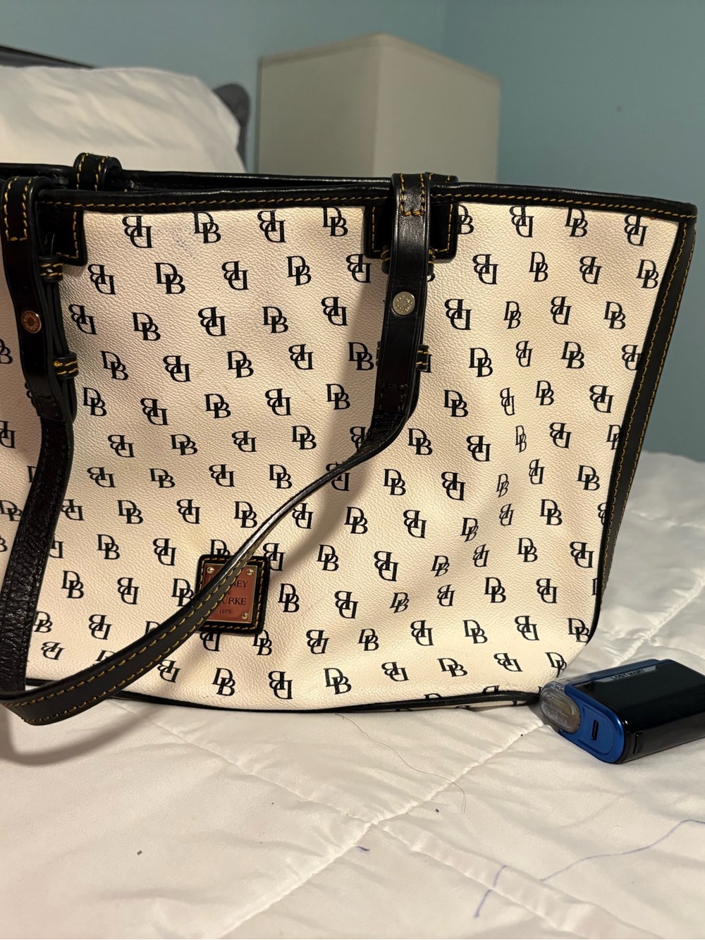 Dooney & Bourke Black and Cream Logo Tote